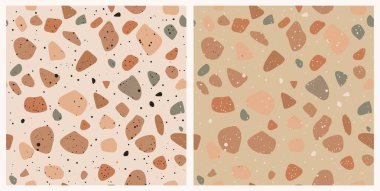 Venedik terrazzo desenleri seti. Moda vektör soyut sanat arka planı. Taş parçalı gerçekçi mermer dokusu. İç dekorasyon için modern minimalist döşeme taşı.