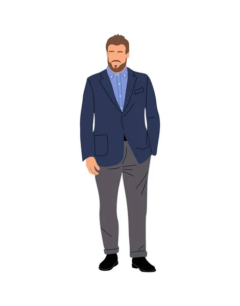 Elegancki Biznesmen Ubrany Strój Modowy Przystojny Wielkości Mężczyzna Stojący Całej — Wektor stockowy