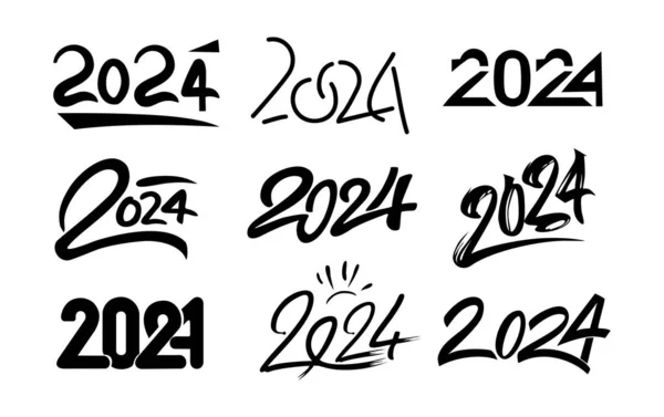 Uppsättning 2024 Nummer Kalligrafi Text Design Mall 2024 Gott Nytt — Stock vektor