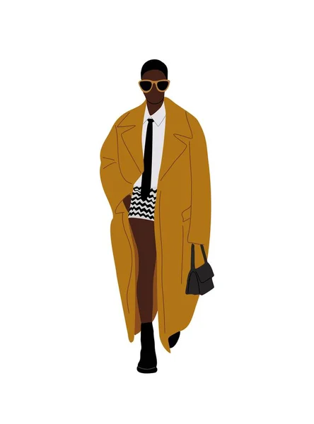 Mujer Negocios Negro Moderno Caminando Traje Oficina Casual Elegante Moda — Vector de stock
