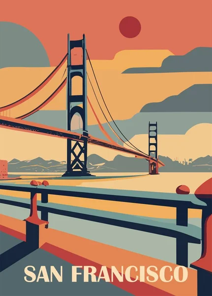 旧金山 美国旅行目的地海报包豪斯复古风格 时尚的现代墙体艺术复古印刷品 度假的概念 矢量彩色插图 — 图库矢量图片