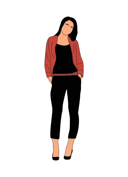 Młoda Bizneswoman Eleganckim Luźnym Stroju Ładna Kobieta Czarnych Spodniach Czerwonej — Wektor stockowy