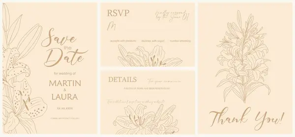 Elegante Hochzeitseinladung Speichern Der Datumsvektorvorlage Rsvp Detailkarten Minimalistische Botanische Stilvolle — Stockvektor