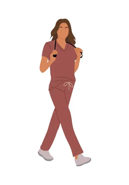Junge Ärztin Krankenschwester Sanitäterin Beim Gehen Hübsche Sanitäterin Uniform Schrubben Vektorgrafiken