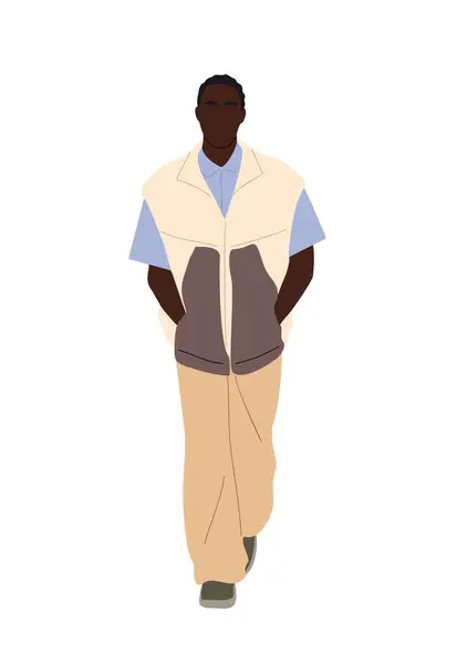 Stylowy Czarny Mężczyzna Noszący Letni Strój Street Fashion Walking Wektor Ilustracja Stockowa
