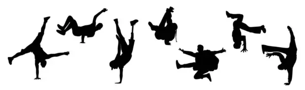 Silhouetten Von Teenagertänzern Hip Hop Breakdance Umrisse Vektor Schwarze Zeichnung Stockillustration