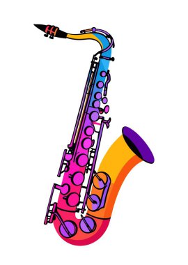 Stylized musical instrument saxophone. Isolated Colorful flat Vector illustration on white background.  clipart