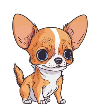 Abartılı ve sevimli yüz hatları olan sevimli bir Chihuahua köpeği. Saydam arkaplanda karikatür hayvan karakter çizimi izole