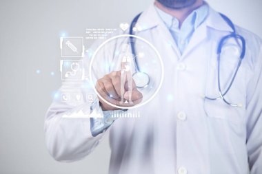 Dijital tıbbi futuristik bir arayüze 3B oluşturmayı kullanarak doktor