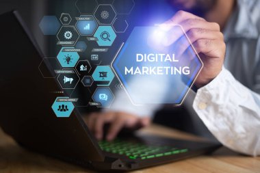Dijital pazarlama teknoloji kavramı. Internet. Online. Arama motoru optimizasyonu. SEO. SMM. Video reklam.