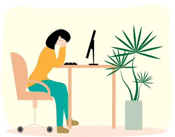 stock vector woman sitting at the desk in front of a computer