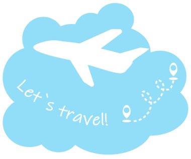 Uçağın mavi arkaplandaki görüntüsü. Seyahat edelim.