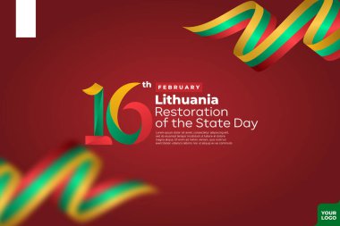 Lithuania restoration of the state day with flag background and 16th of february logotype clipart