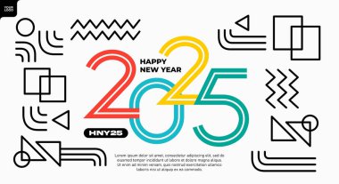 Soyut geometrik renkli 2025 yeni yıl illüstrasyon arkaplanı.