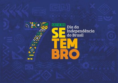 Brezilya 'nın Bağımsızlık Günü posteri, arka plan, broşür ve el çizimi geometrik şekil grunge dokusuyla sosyal medya paylaşımı. Sete de Setembro, Dia da Independncia do Brasil.