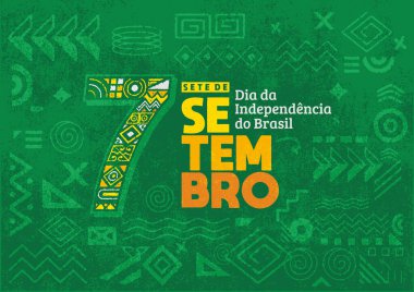 Brezilya 'nın Bağımsızlık Günü posteri, arka plan, broşür ve el çizimi geometrik şekil grunge dokusuyla sosyal medya paylaşımı. Sete de Setembro, Dia da Independncia do Brasil.