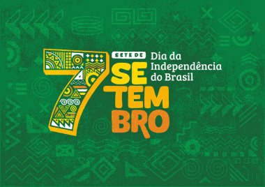 Brezilya 'nın Bağımsızlık Günü posteri, arka plan, broşür ve el çizimi geometrik şekil grunge dokusuyla sosyal medya paylaşımı. Sete de Setembro, Dia da Independncia do Brasil.