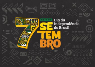 Brezilya 'nın Bağımsızlık Günü posteri, arka plan, broşür ve el çizimi geometrik şekil grunge dokusuyla sosyal medya paylaşımı. Sete de Setembro, Dia da Independncia do Brasil.