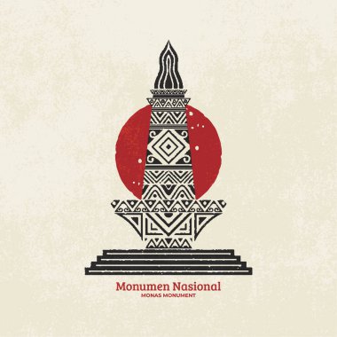 Indonesian national monument illustration icon design in Hand Drawn vintage grunge geometric. clipart