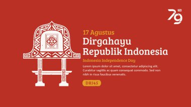 Endonezya Bağımsızlık Günü Bayrağı. Moda pullu el yapımı Lombok geleneksel evi. 17 Agustus Kutlaması