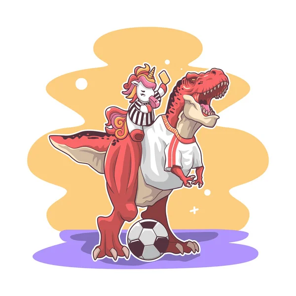 Dinozaur Piłki Nożnej Ilustracja Uroczy Wektor Projekt — Wektor stockowy