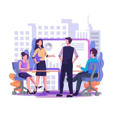 İşçiler müzakere masasında toplu düşünce ve beyin fırtınası yapıyorlar.