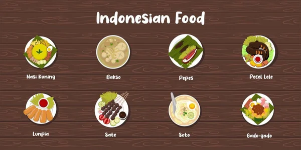 Indonesische Eten Platte Stijl Illustratie Ontwerp — Stockvector