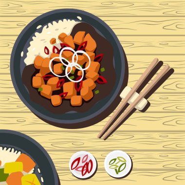 kungpao tavuğu düz çizim tasarımı