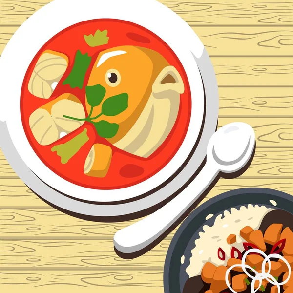 Fish Head Curry Flat Style Illustration Vector Design — Stock Vector