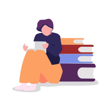 happy woman reading a book in laying down position