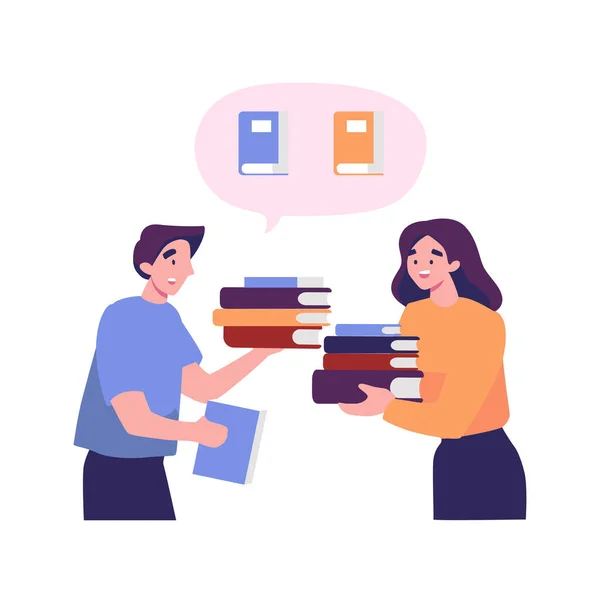 stock vector happy people lend each other the book.ai