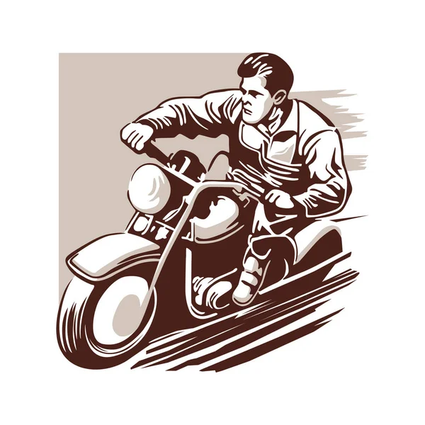 Homem Condução Cooper Motocicleta Vetor Ilustração Design — Vetor de Stock