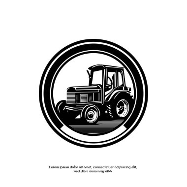 Beyaz arkaplanda izole edilmiş siyah beyaz traktör logosu