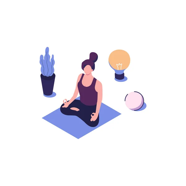 Meditation Workflow Gesundheitliche Vorteile Für Körper Flachen Stil Isometrische Illustration — Stockvektor