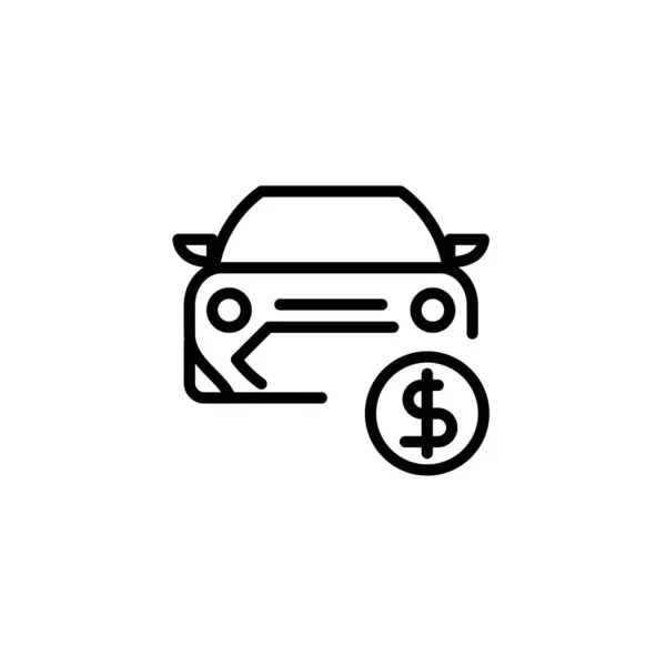 汽车价格轮廓图标像素完美 带有硬币图标向量的汽车 以平板风格购买汽车网页按钮 存钱买车 — 图库矢量图片