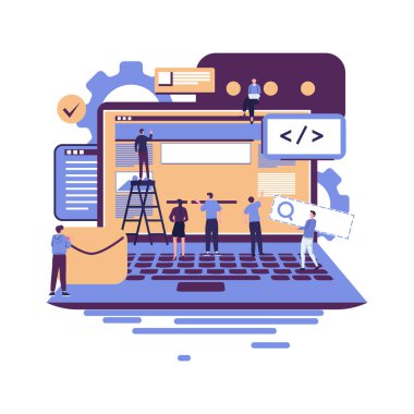 insanlar düz çizimleri doldurarak bir web sitesi oluştururlar