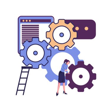  Küçük insanlar mekanizma bağlantıları, iş mekanizması düz illüstrasyon