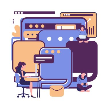 iş ve iletişimi internet düz vektör illüstrasyon vektör tasarımı yoluyla tartışmak