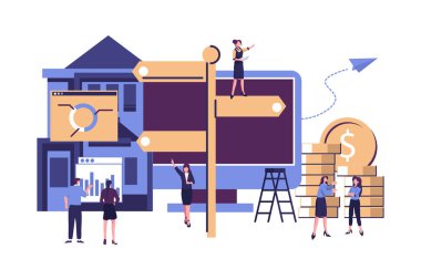 İnsanlar yön seçimi düz biçim illüstrasyon vektör tasarımı seçiyorlar