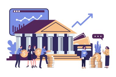 Banka illüstrasyon düzlüğü, bankacılık sistemi düz biçim illüstrasyon vektör tasarımı