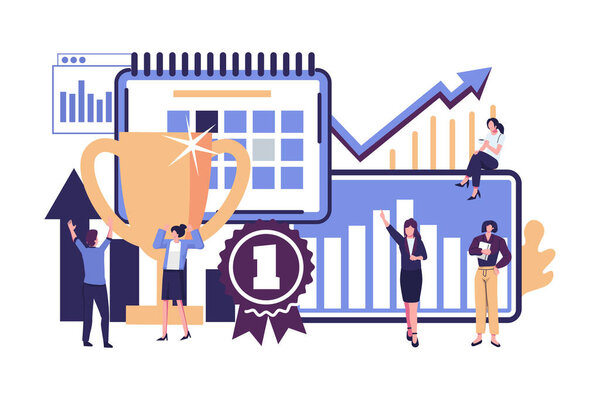 Символ успеха, сцена успеха, векторный дизайн плоского вектора