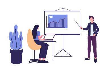 İşçiler bir fikir üzerinde düşünüp tartışıyorlar, düz vektör çizimi.