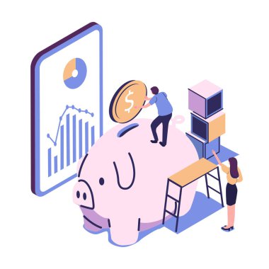 finansal hizmetler, çevrimiçi tasarruflar veya para birikimi FLAT STYLE izometrik ILLUSTRATION VECTOR tasarımı