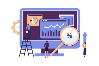 Yaratıcı takım çalışması. İnsanlar internette bir iş projesi inşa ediyorlar. Monitör ekranı bir inşaat alanı. Görevlerin toplu performansı.