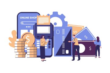 Finansal işlemler, ödeme düz biçim illüstrasyon vektörünü ayırmak için nakit dışı işlemler