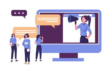 Toplu düşünce ve beyin fırtınası, şirket bilgi analizleri, çalışan ajitasyonu düz illüstrasyon