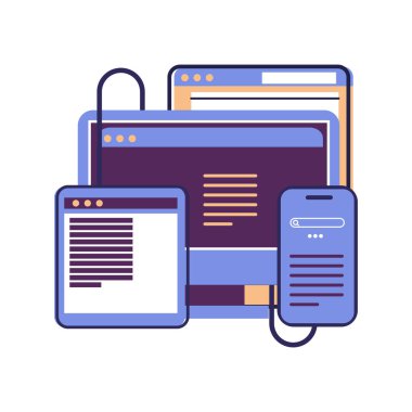 Mobil web sitelerinin web sayfası tasarımı ve geliştirilmesi düz biçim illüstrasyon vektör tasarımı