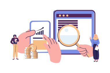 İşteki asistanım. Şebekede terfi. Uzak iş düz biçim illüstrasyonunda yönetici