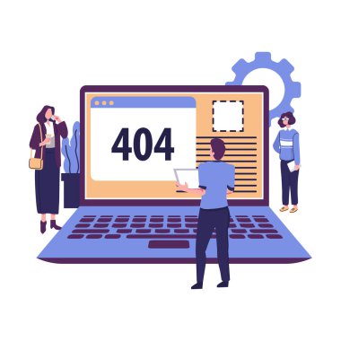  Hata 404, İnternet bağlantısı kesildi, kullanılabilir olmayan düz stil çizim vektör tasarımı