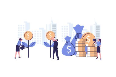 Şirket ortaklaşa inşaatla ve nakit kazancı sade illüstrasyonuyla ilgileniyor.